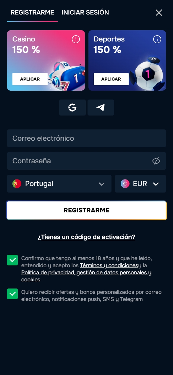 Registro & bonificaciones